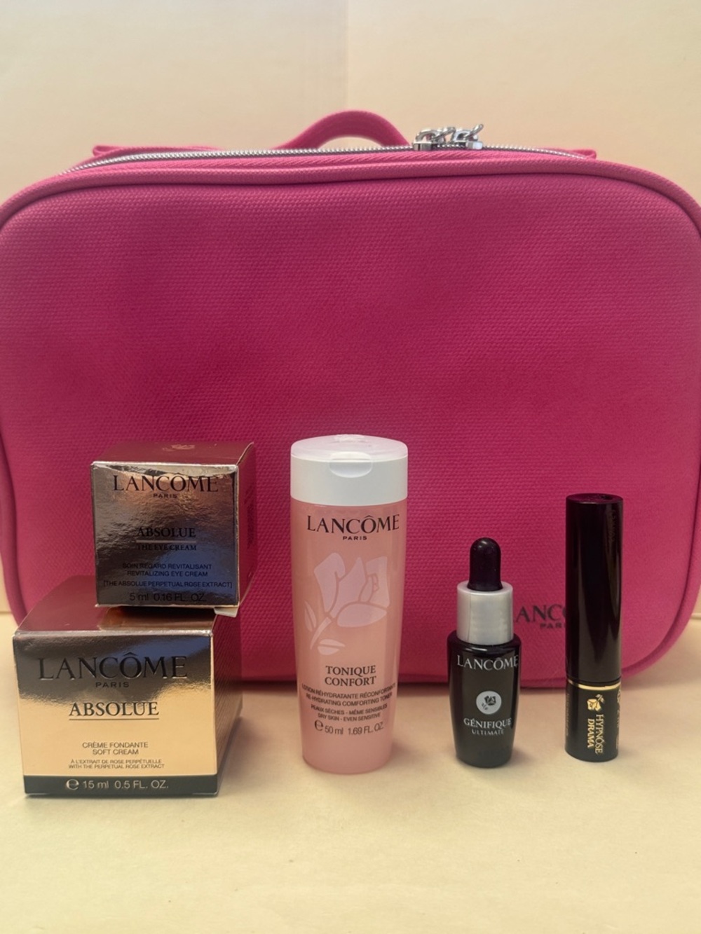 LANCOME 6p Absolue Face & Eye Cream Tonique Confort Génifique Serum Bag NIB